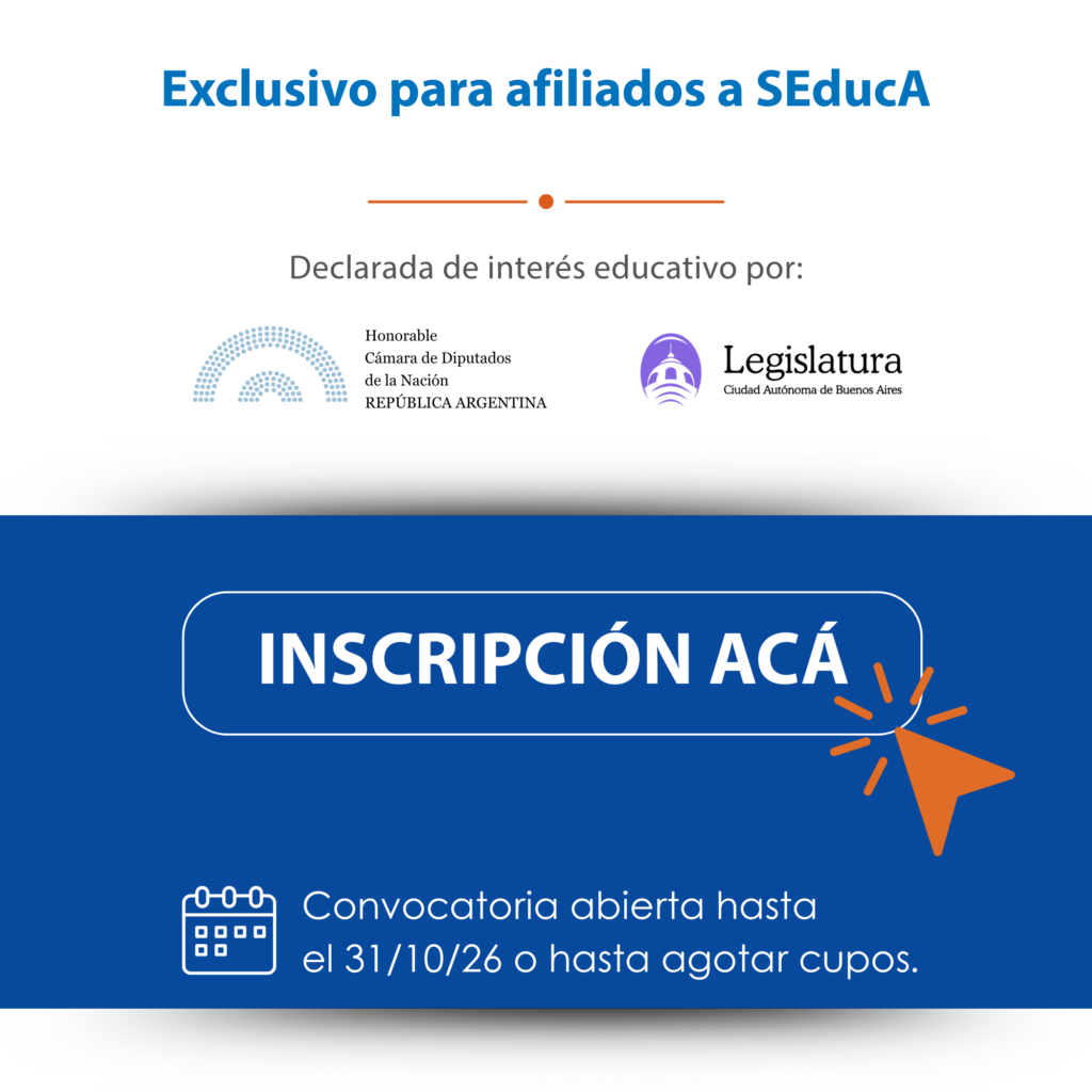 Banner informativo: 'Exclusivo para afiliados a SEduCA' con logos institucionales y un CTA de inscripción.